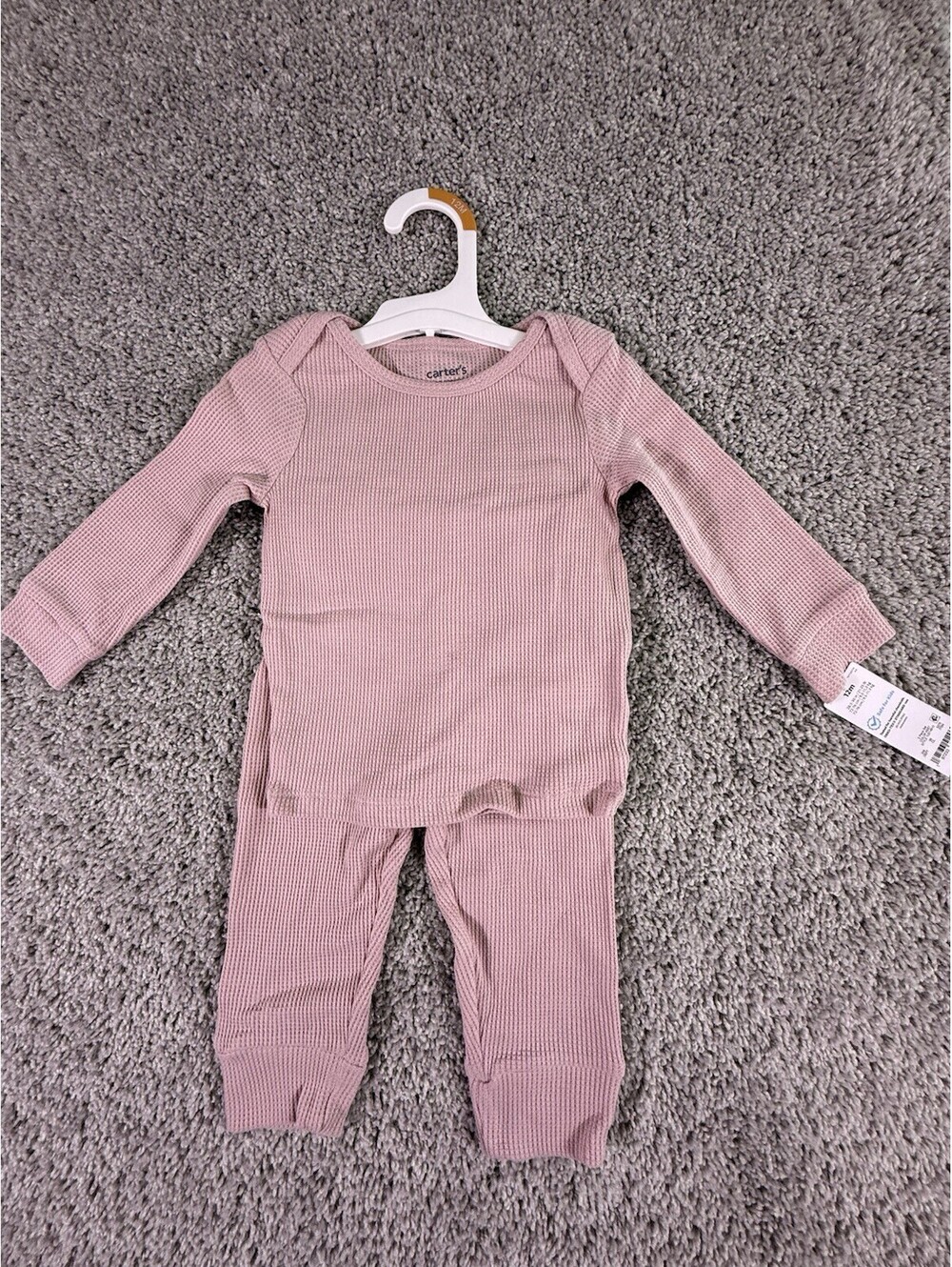 NWT Carter's Just One You 12 Months Pink Waffle Knit Thermal Pajama Set 2pc Snug
